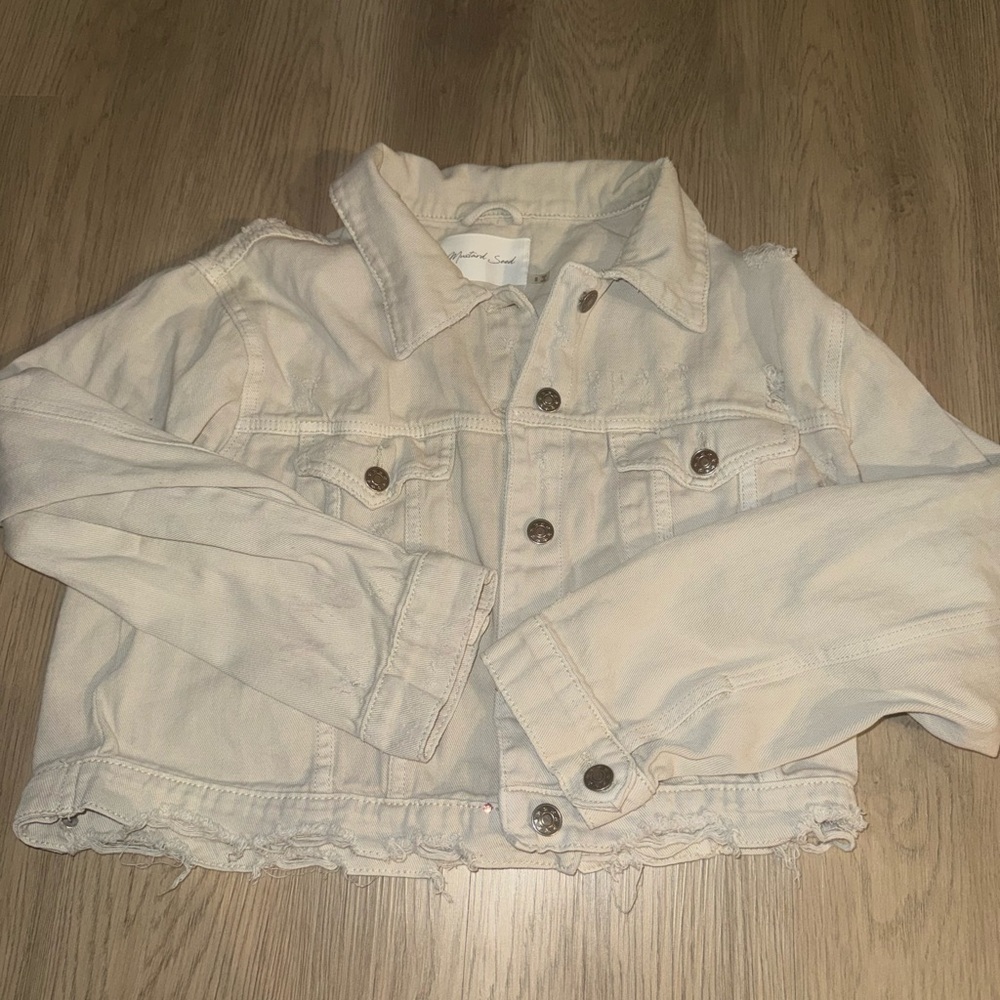 Mustard Seed Light Cream Jean Jacket distressed, spring‎ weather jacket